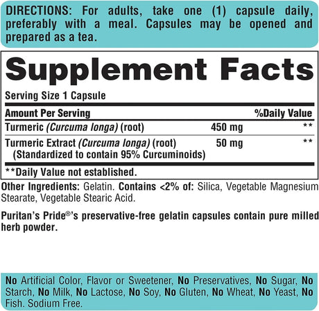 PURITAN'S PRIDE - Puritan's Pride Turmeric Curcumin 500Mg. 180 Capsulas - The Red Vitamin MX - Suplementos Alimenticios - {{ shop.shopifyCountryName }}