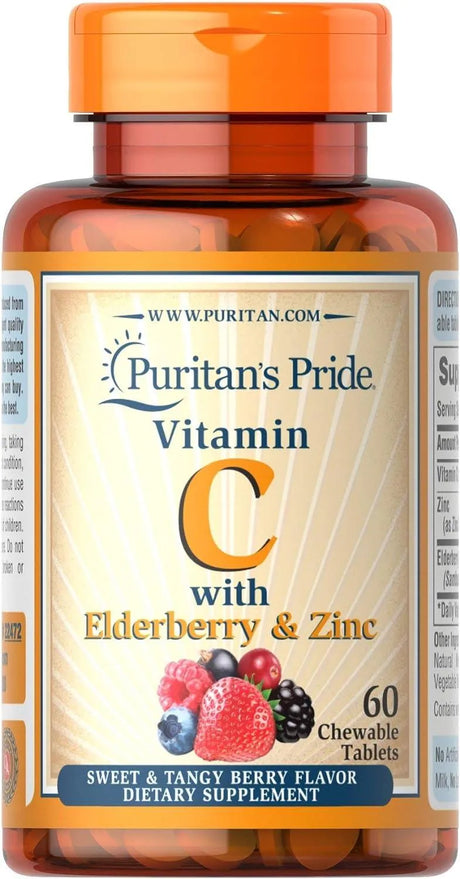 PURITAN'S PRIDE - Puritan's Pride Vitamin C with Elderberry & Zinc 60 Tabletas Masticables - The Red Vitamin MX - Suplementos Alimenticios - {{ shop.shopifyCountryName }}