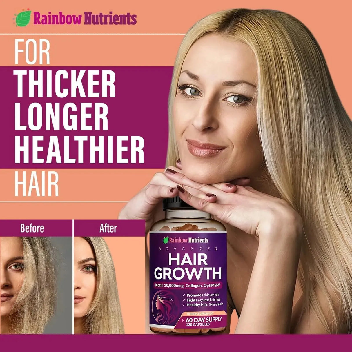 RAINBOW NUTRIENTS - Rainbow Nutrients Hair Growth Vitamins for Women 120 Capsulas - The Red Vitamin MX - Suplementos Alimenticios - {{ shop.shopifyCountryName }}