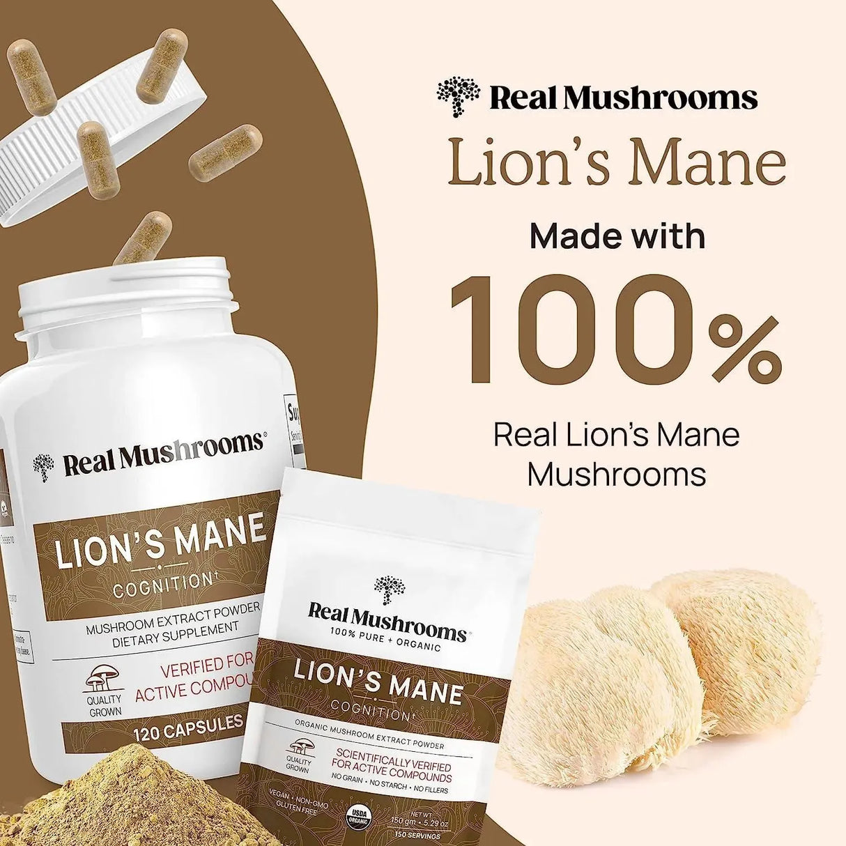 REAL MUSHROOMS - Real Mushrooms Lion’s Mane 120 Capsulas - The Red Vitamin MX - Suplementos Alimenticios - {{ shop.shopifyCountryName }}