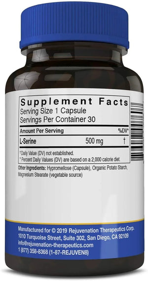 REJUVENATION THERAPEUTICS - Rejuvenation Therapeutics L-Serine 500Mg. 30 Capsulas - The Red Vitamin MX - Suplementos Alimenticios - {{ shop.shopifyCountryName }}