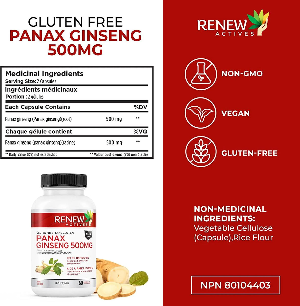 RENEW ACTIVES - Renew Actives Panax Ginseng Supplement 500Mg. 60 Capsulas - The Red Vitamin MX - Suplementos Alimenticios - {{ shop.shopifyCountryName }}