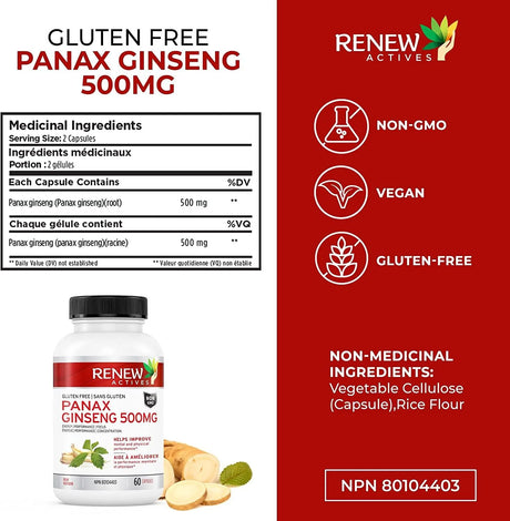 RENEW ACTIVES - Renew Actives Panax Ginseng Supplement 500Mg. 60 Capsulas - The Red Vitamin MX - Suplementos Alimenticios - {{ shop.shopifyCountryName }}