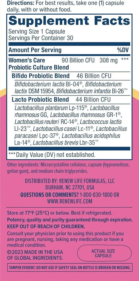 RENEWLIFE - Renew Life Women's Probiotic 90 Billion CFU 30 Capsulas - The Red Vitamin MX - Suplementos Alimenticios - {{ shop.shopifyCountryName }}