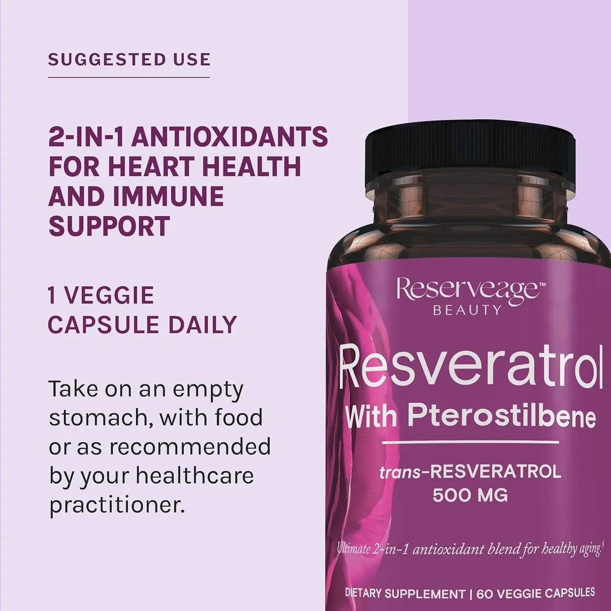 RESERVEAGE NUTRITION - Reserveage Beauty Resveratrol with Pterostilbene 500Mg. 60 Capsulas - The Red Vitamin MX - Suplementos Alimenticios - {{ shop.shopifyCountryName }}