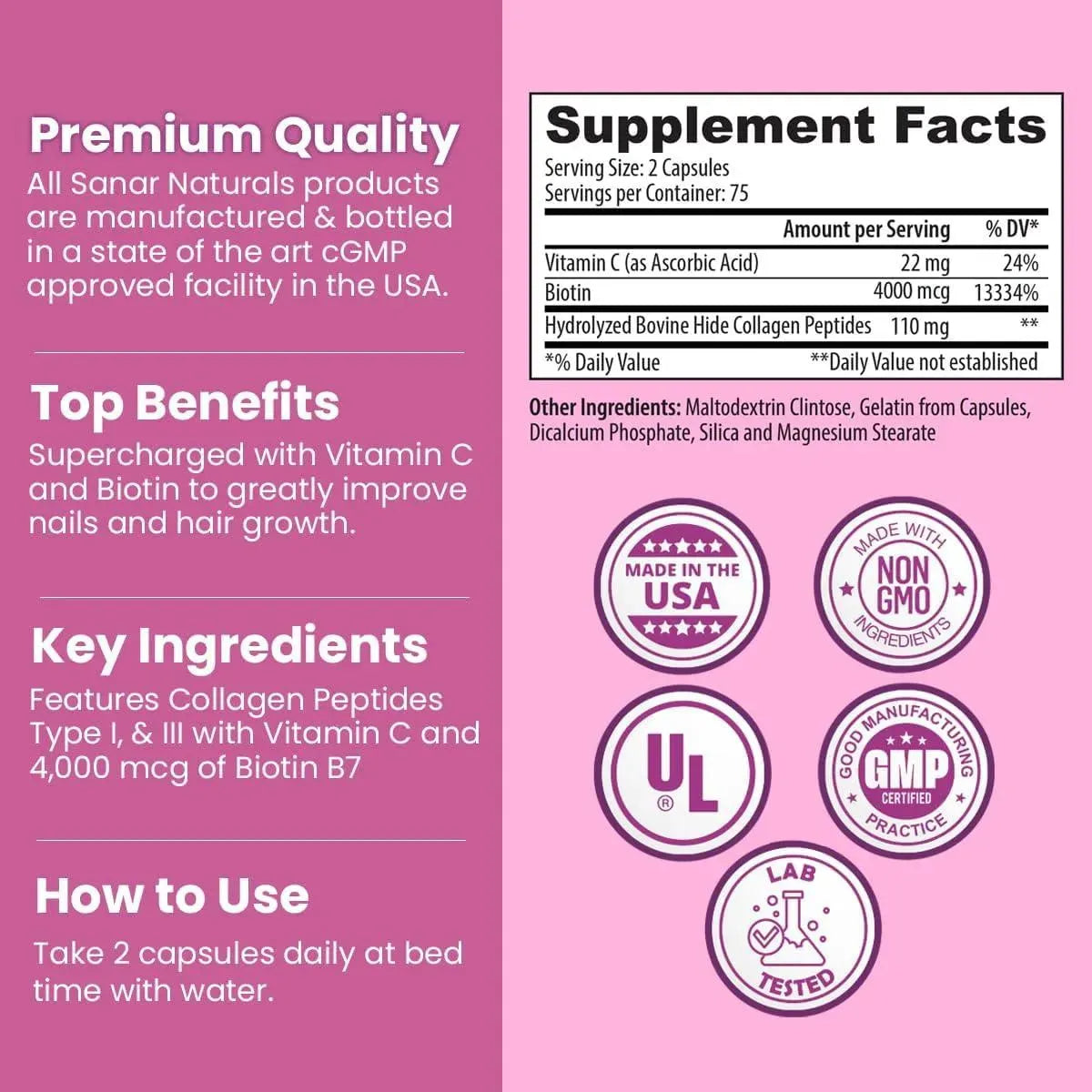 SANAR NATURALS - Sanar Naturals Collagen Pills with Biotin Supports Hair Growth, Nail, Skin 150 Capsulas - The Red Vitamin MX - Suplementos Alimenticios - {{ shop.shopifyCountryName }}