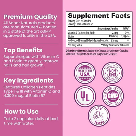 SANAR NATURALS - Sanar Naturals Collagen Pills with Biotin Supports Hair Growth, Nail, Skin 150 Capsulas - The Red Vitamin MX - Suplementos Alimenticios - {{ shop.shopifyCountryName }}