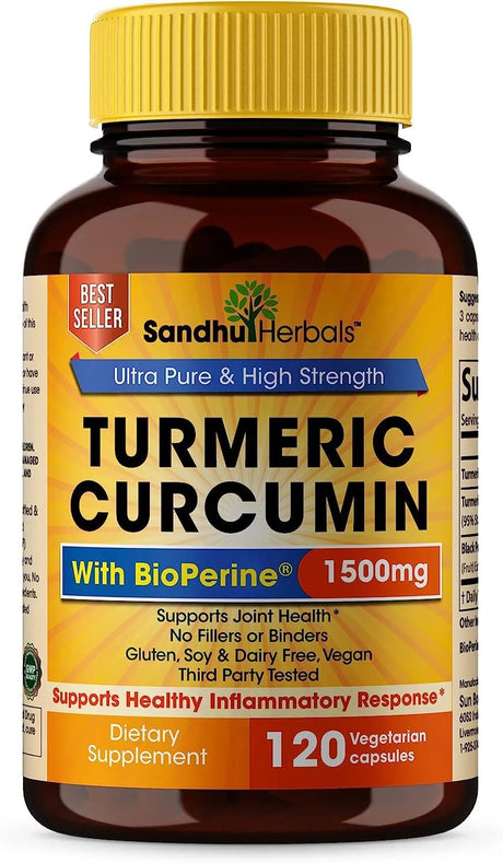 SANDHU HERBALS - Sandhul Herbals Turmeric Curcumin with Black Pepper Extract 1500Mg. 120 Capsulas - The Red Vitamin MX - Suplementos Alimenticios - {{ shop.shopifyCountryName }}