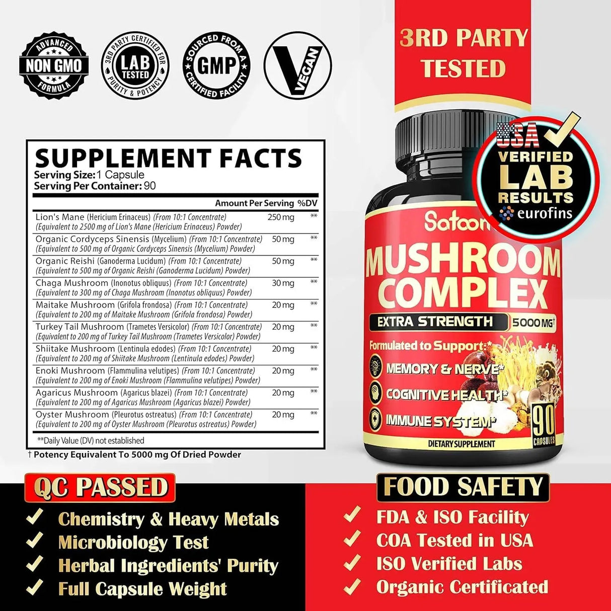 SATOOMI - Satoomi 10in1 Mushroom Supplement Complex 5000Mg. 90 Capsulas - The Red Vitamin MX - Suplementos Alimenticios - {{ shop.shopifyCountryName }}