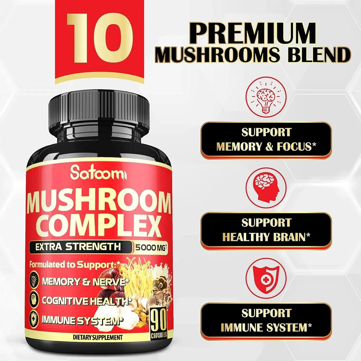 SATOOMI - Satoomi 10in1 Mushroom Supplement Complex 5000Mg. 90 Capsulas - The Red Vitamin MX - Suplementos Alimenticios - {{ shop.shopifyCountryName }}