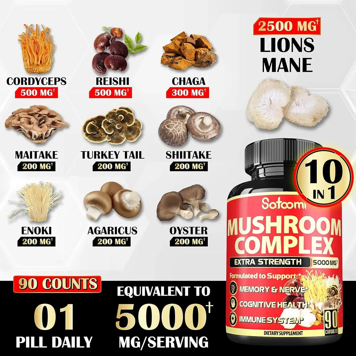 SATOOMI - Satoomi 10in1 Mushroom Supplement Complex 5000Mg. 90 Capsulas - The Red Vitamin MX - Suplementos Alimenticios - {{ shop.shopifyCountryName }}