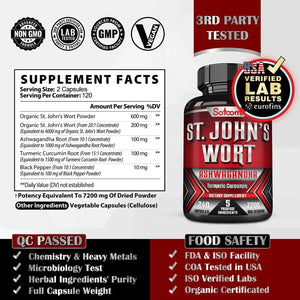 SATOOMI - Satoomi St. John's Wort 7200Mg. 5 Herbs with Ashwagandha, Turmeric & Black Pepper 240 Capsulas - The Red Vitamin MX - Suplementos Alimenticios - {{ shop.shopifyCountryName }}
