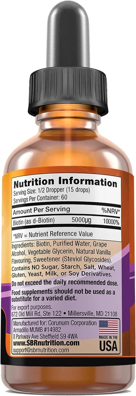 SBR NUTRITION - SBR Nutrition Biotin Liquid Drops 5000 mcg 30Ml. Vanilla - The Red Vitamin MX - Suplementos Alimenticios - {{ shop.shopifyCountryName }}