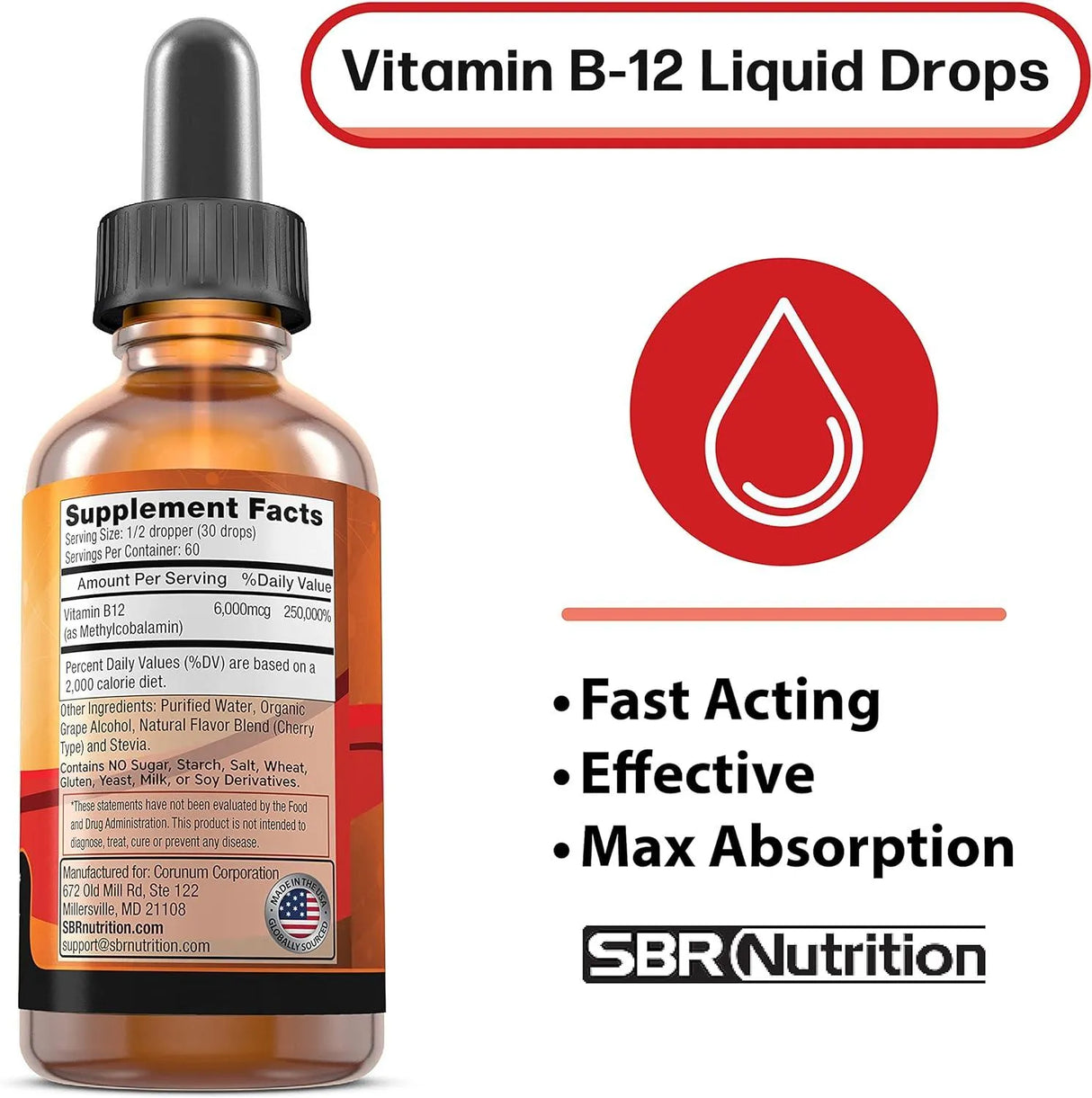 SBR NUTRITION - SBR Nutrition Extra Strength 6000mcg Vitamin B12 Sublingual Liquid Drops 60Ml. - The Red Vitamin MX - Suplementos Alimenticios - {{ shop.shopifyCountryName }}