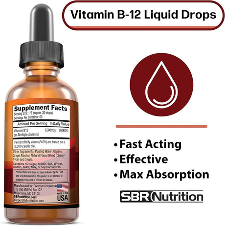 SBR NUTRITION - SBR Nutrition Vitamin B12 Sublingual Liquid Drops 3000mcg 60Ml. - The Red Vitamin MX - Suplementos Alimenticios - {{ shop.shopifyCountryName }}