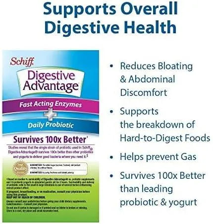 SCHIFF - Schiff Digestive Advantage Fast Acting Enzymes Plus Daily Probiotic 64 Capsulas - The Red Vitamin MX - Suplementos Alimenticios - {{ shop.shopifyCountryName }}