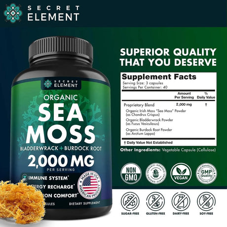 SECRET ELEMENT - Secret Element Organic Sea Moss 120 Capsulas - The Red Vitamin MX - Suplementos Alimenticios - {{ shop.shopifyCountryName }}