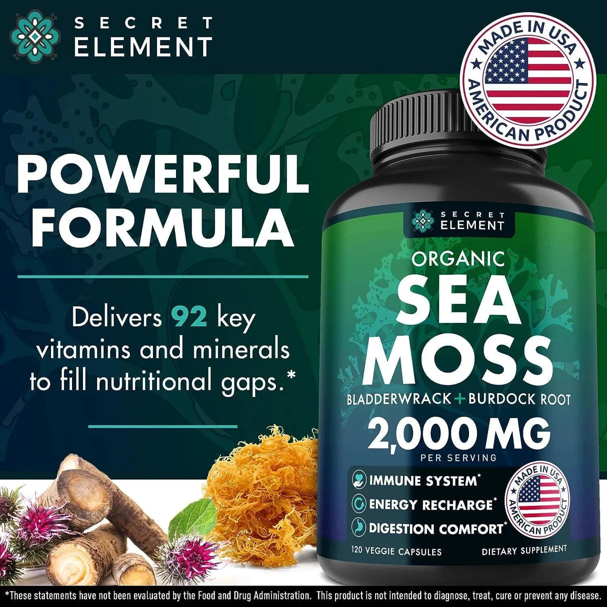 SECRET ELEMENT - Secret Element Organic Sea Moss 120 Capsulas - The Red Vitamin MX - Suplementos Alimenticios - {{ shop.shopifyCountryName }}