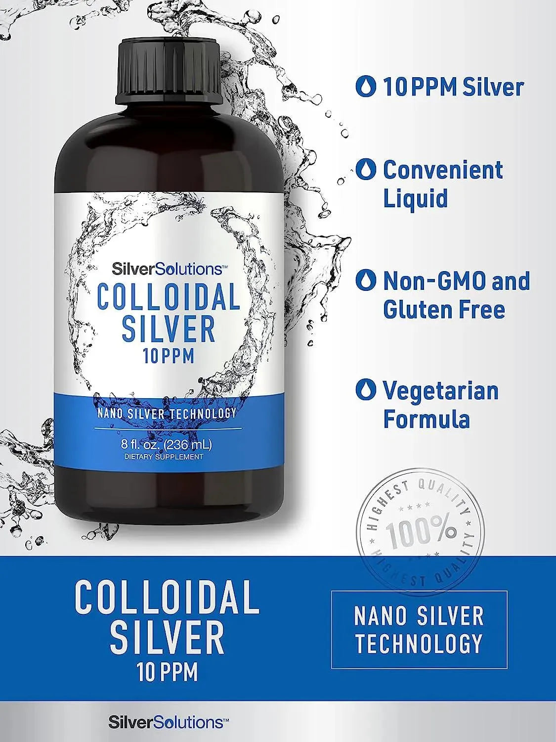 SILVER SOLUTIONS - Silver Solutions Colloidal Silver 10 PPM 236Ml. - The Red Vitamin MX - Suplementos Alimenticios - {{ shop.shopifyCountryName }}