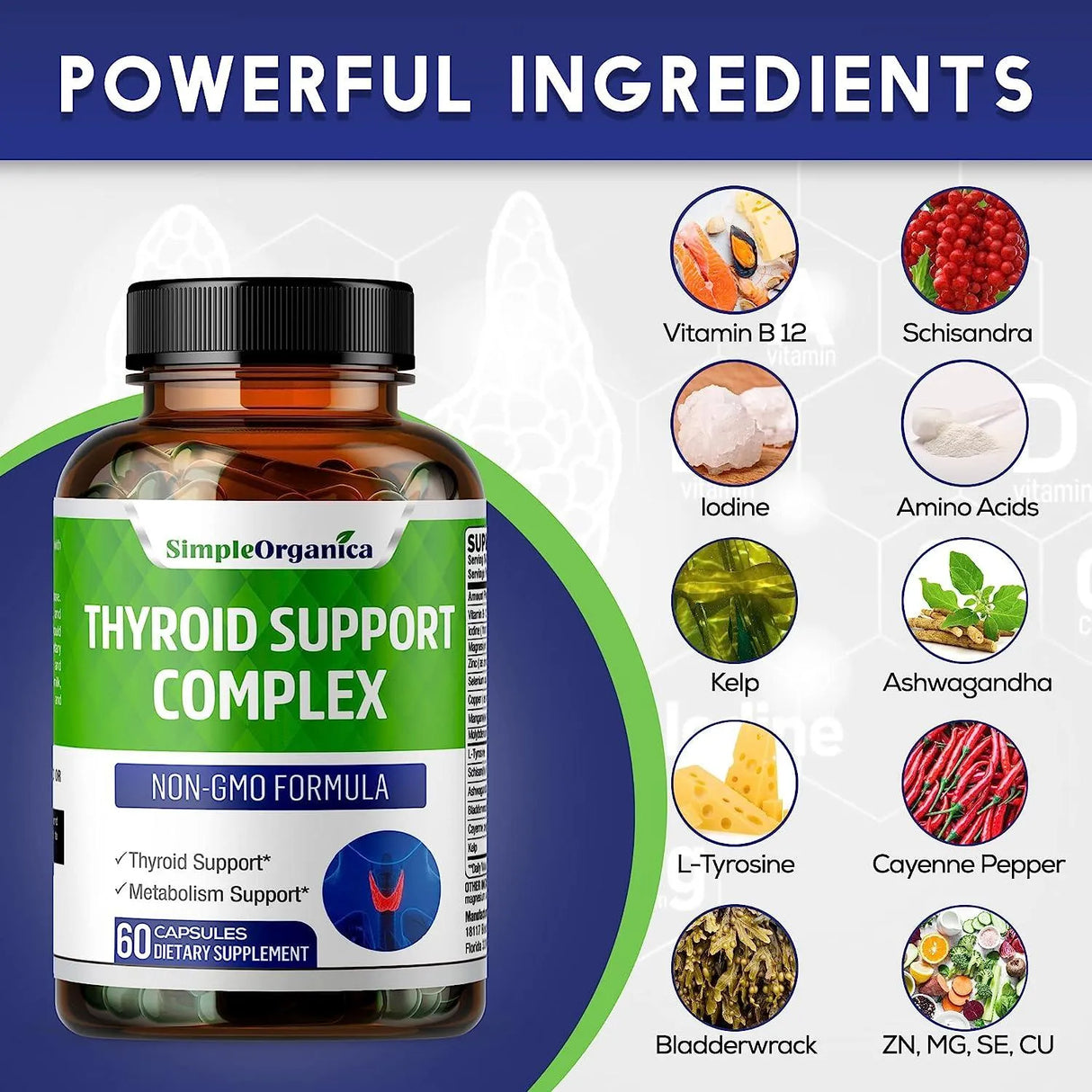 SIMPLE ORGANICA - Simple Organica Thyroid Support Complex with Iodine 60 Capsulas - The Red Vitamin MX - Suplementos Alimenticios - {{ shop.shopifyCountryName }}