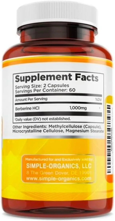 SIMPLE-ORGANICS - Simple-Organics Berberine 1000Mg. 120 Capsulas - The Red Vitamin MX - Suplementos Alimenticios - {{ shop.shopifyCountryName }}