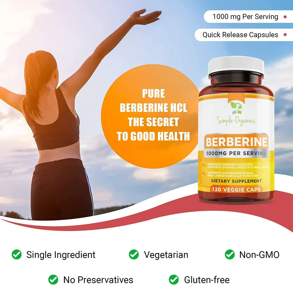 SIMPLE-ORGANICS - Simple-Organics Berberine 1000Mg. 120 Capsulas - The Red Vitamin MX - Suplementos Alimenticios - {{ shop.shopifyCountryName }}