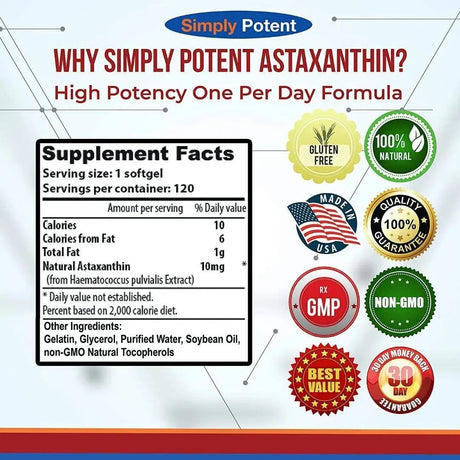 SIMPLY POTENT - Simply Potent Astaxanthin 10Mg. 120 Capsulas Blandas - The Red Vitamin MX - Suplementos Alimenticios - {{ shop.shopifyCountryName }}