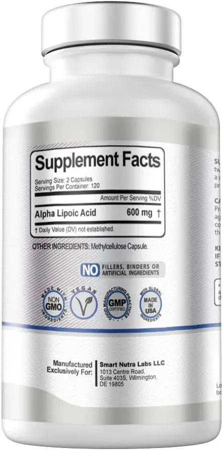 SMART NUTRA LABS - Smart Nutra Labs Alpha Lipoic Acid 600Mg. 240 Capsulas - The Red Vitamin MX - Suplementos Alimenticios - {{ shop.shopifyCountryName }}