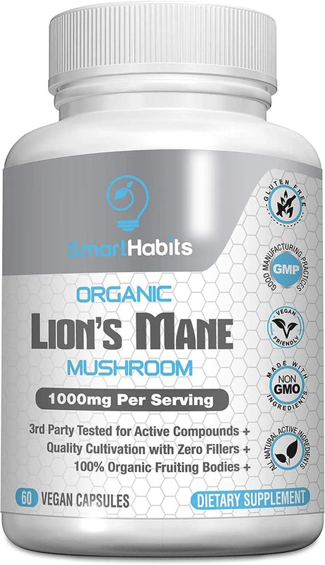 SMARTHABITS - SmartHabits Organic Lions Mane Mushroom 1000Mg. 60 Capsulas - The Red Vitamin MX - Suplementos Alimenticios - {{ shop.shopifyCountryName }}