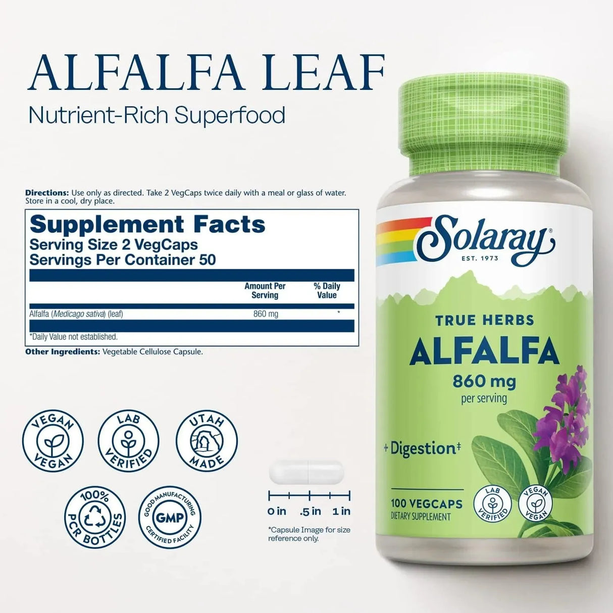 SOLARAY - SOLARAY Alfalfa Leaf 860Mg. 100 Capsulas - The Red Vitamin MX - Suplementos Alimenticios - {{ shop.shopifyCountryName }}