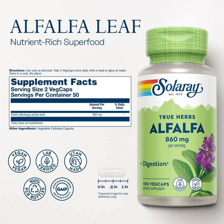 SOLARAY - SOLARAY Alfalfa Leaf 860Mg. 100 Capsulas - The Red Vitamin MX - Suplementos Alimenticios - {{ shop.shopifyCountryName }}