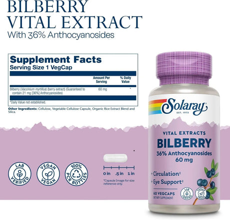 SOLARAY - SOLARAY Bilberry Berry Extract 60Mg. 60 Capsulas - The Red Vitamin MX - Suplementos Alimenticios - {{ shop.shopifyCountryName }}