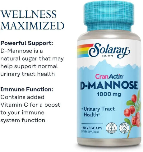 SOLARAY - Solaray D-Mannose with CranActin Cranberry Supplement 60 Capsulas - The Red Vitamin MX - Suplementos Alimenticios - {{ shop.shopifyCountryName }}
