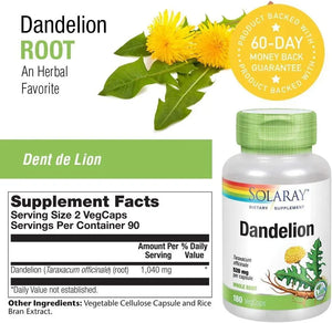 SOLARAY - Solaray Dandelion Root 1040Mg. 180 Capsulas - The Red Vitamin MX - Suplementos Alimenticios - {{ shop.shopifyCountryName }}