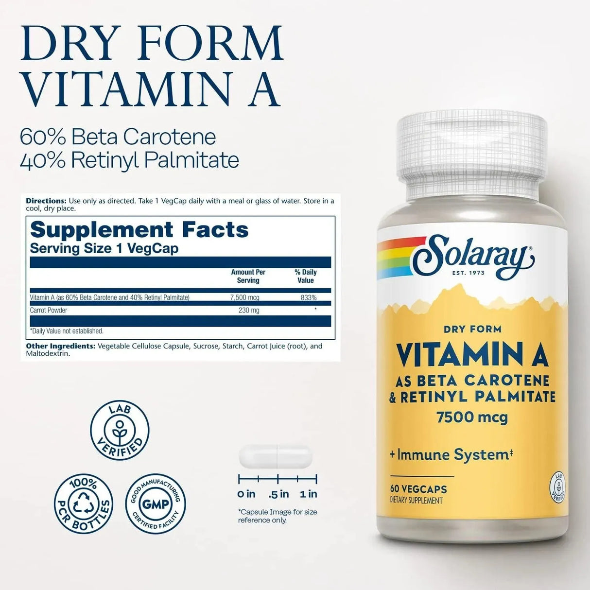 SOLARAY - Solaray Dry Form Vitamin A 60 Capsulas - The Red Vitamin MX - Suplementos Alimenticios - {{ shop.shopifyCountryName }}