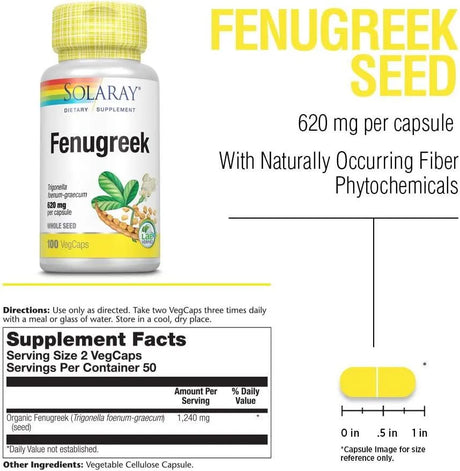 SOLARAY - Solaray Fenugreek Seed 620Mg. 100 Capsulas - The Red Vitamin MX - Suplementos Alimenticios - {{ shop.shopifyCountryName }}