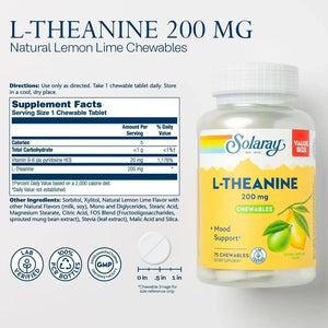 SOLARAY - Solaray L Theanine 200Mg. 75 Tabletas Masticables - The Red Vitamin MX - Suplementos Alimenticios - {{ shop.shopifyCountryName }}