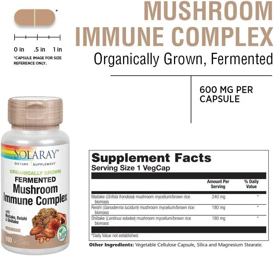 SOLARAY - Solaray Organically Grown Fermented Mushroom Immune Complex 600Mg. 100 Capsulas - The Red Vitamin MX - Suplementos Alimenticios - {{ shop.shopifyCountryName }}