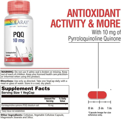 SOLARAY - Solaray PQQ Pyrroloquinoline Quinone 10Mg. 30 Capsulas - The Red Vitamin MX - Suplementos Alimenticios - {{ shop.shopifyCountryName }}