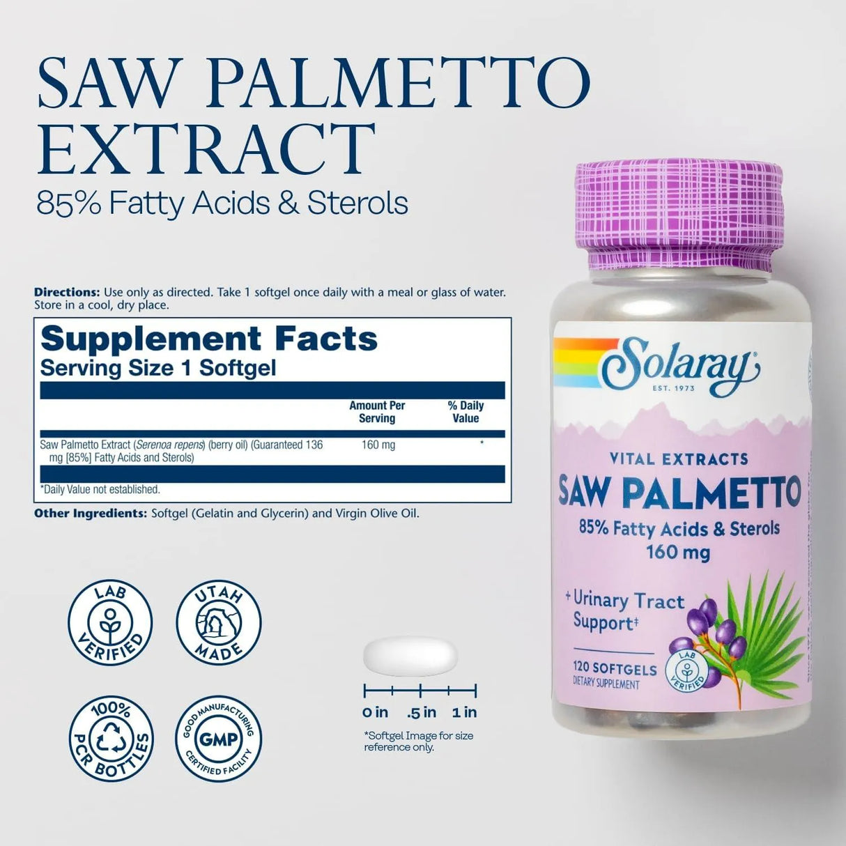 SOLARAY - Solaray Saw Palmetto Extract 160Mg. 120 Capsulas Blandas - The Red Vitamin MX - Suplementos Alimenticios - {{ shop.shopifyCountryName }}