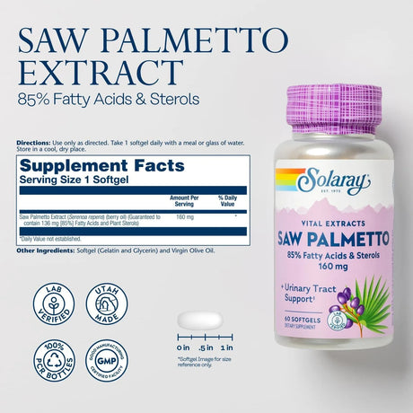 SOLARAY - Solaray Saw Palmetto Extract 160Mg. 60 Capsulas Blandas - The Red Vitamin MX - Suplementos Alimenticios - {{ shop.shopifyCountryName }}