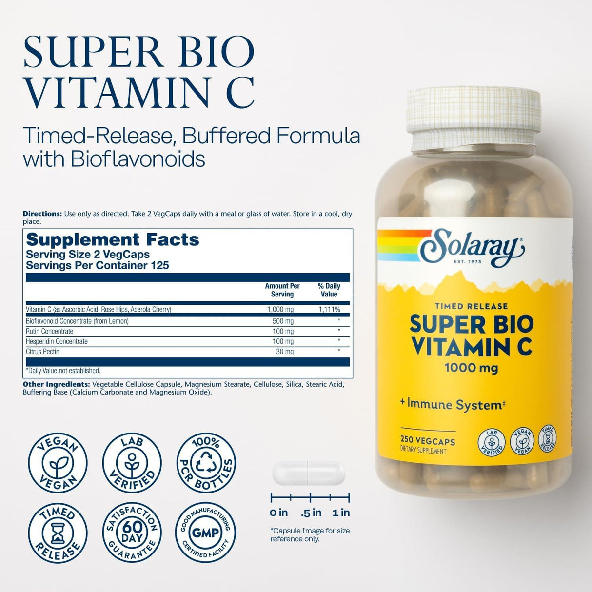 SOLARAY - SOLARAY Super Bio Vitamin C 1000Mg. 250 Capsulas - The Red Vitamin MX - Suplementos Alimenticios - Mexico