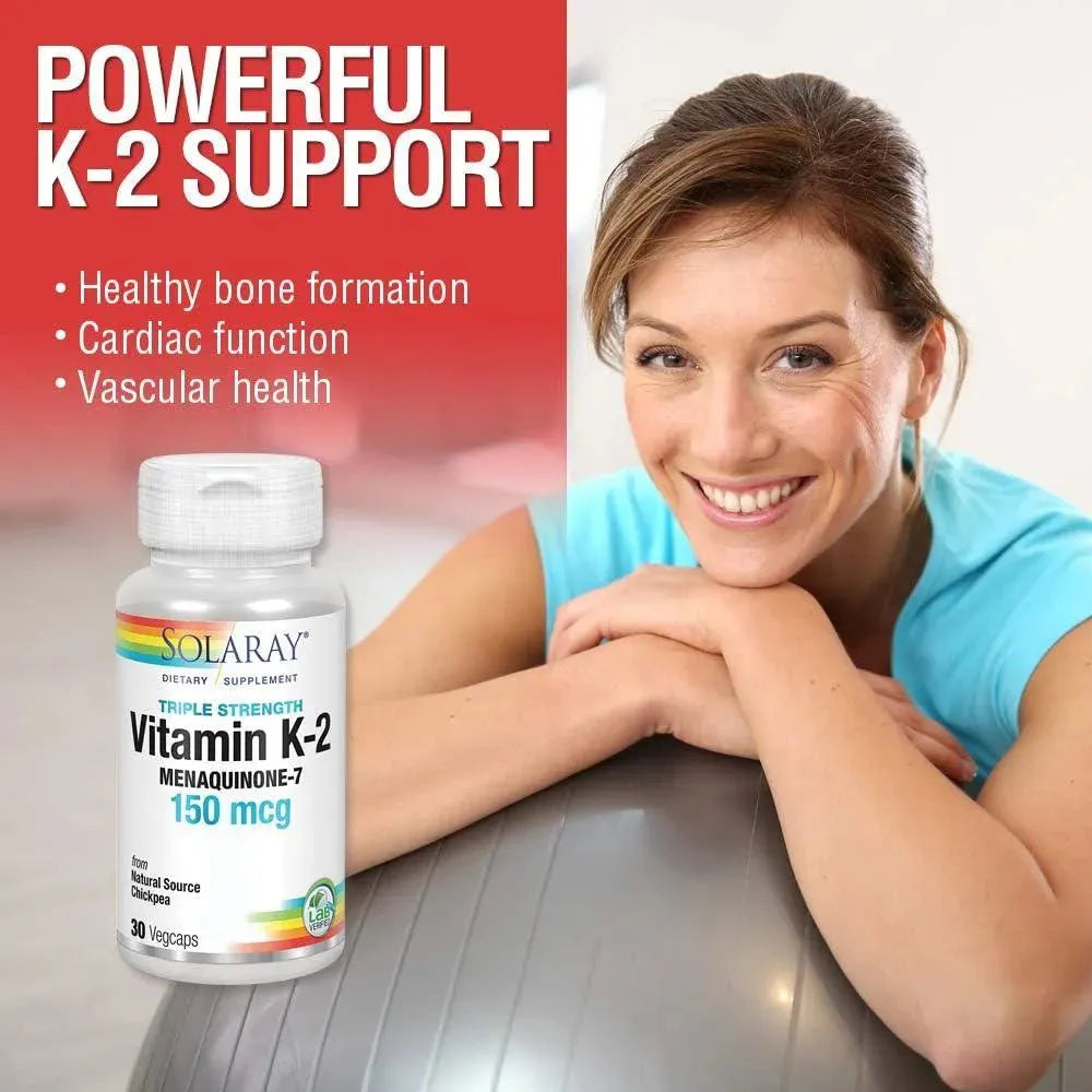 SOLARAY - Solaray Triple Strength Vitamin K-2 as MK-7 150mcg 30 Capsulas - The Red Vitamin MX - Suplementos Alimenticios - {{ shop.shopifyCountryName }}