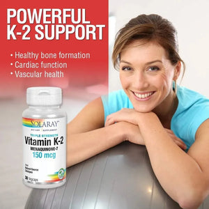 SOLARAY - Solaray Triple Strength Vitamin K-2 as MK-7 150mcg 30 Capsulas - The Red Vitamin MX - Suplementos Alimenticios - {{ shop.shopifyCountryName }}