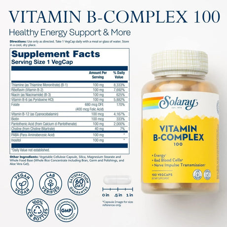 SOLARAY - Solaray Vitamin B-Complex 100Mg. 100 Capsulas - The Red Vitamin MX - Suplementos Alimenticios - {{ shop.shopifyCountryName }}