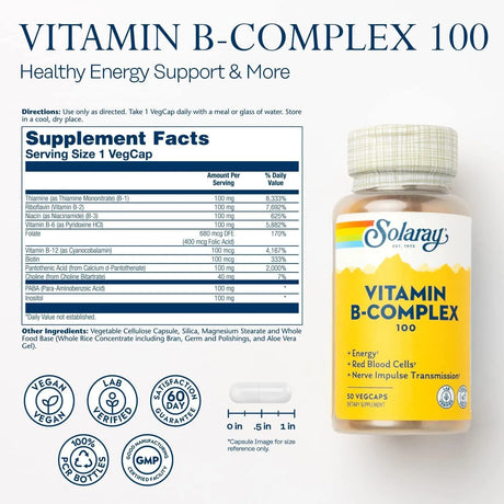 SOLARAY - Solaray Vitamin B-Complex 100Mg. 50 Capsulas - The Red Vitamin MX - Suplementos Alimenticios - {{ shop.shopifyCountryName }}