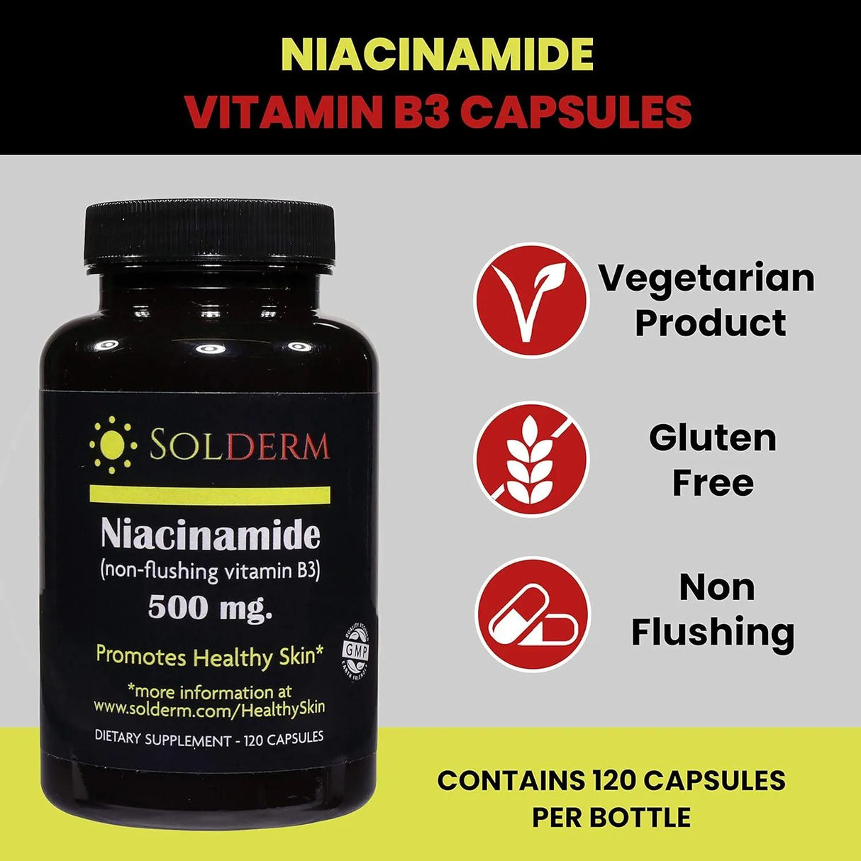 SOLDERM - Solderm Niacinamide 500Mg. 120 Capsulas - The Red Vitamin MX - Suplementos Alimenticios - {{ shop.shopifyCountryName }}