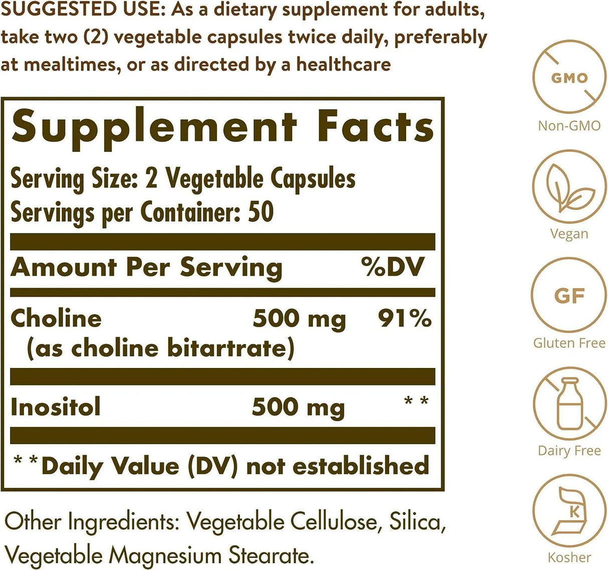 SOLGAR - Solgar Choline/Inositol 500Mg./500Mg. 100 Capsulas - The Red Vitamin MX - Suplementos Alimenticios - {{ shop.shopifyCountryName }}