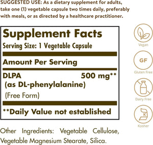 SOLGAR - Solgar DLPA DL-Phenylalanine 500Mg. 100 Capsulas 2 Pack - The Red Vitamin MX - Suplementos Alimenticios - {{ shop.shopifyCountryName }}