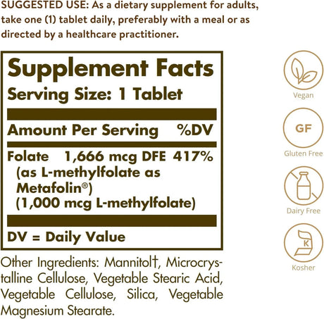 SOLGAR - Solgar Folate 1000mcg 120 Tabletas - The Red Vitamin MX - Suplementos Alimenticios - {{ shop.shopifyCountryName }}